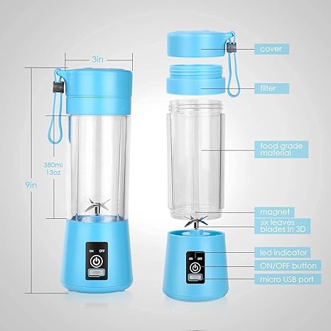 6 Blade Usb Juicer Bottle-Portable Usb Juicer Electric Usb Juice Maker Mixer Bottle Blender Grinder Mixer,6 Blades Rechargeable Bottle, Shake Fruit & Vegetable, Juice Blender, Grinder