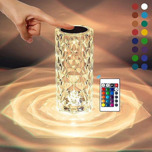 Crystal Lamp, 16 Color Changing Diamond Table Lamp, USB Rechargeable Touch Night Lamp with Remote Control for Bedroom, Living Room